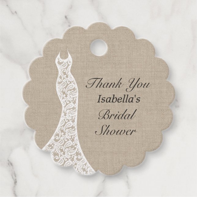 Vacker burlap bröllopsdusch tackkort gåvor etiketter (Framsida)