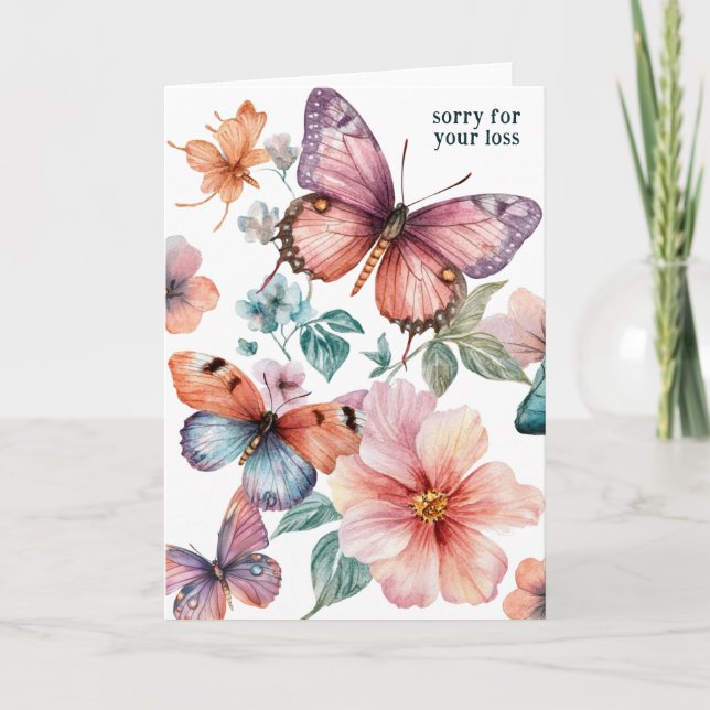 Vacker Butterflies and Flowers SORRY FOR LOSS Kort (Framsida)