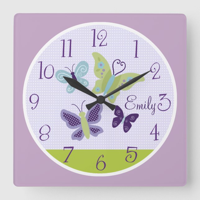 Vacker Butterflies Barn Baby Nursery Clock Fyrkantig Klocka (Framsida)