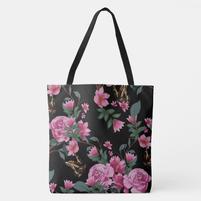 Vacker Butterfly Blommigt Mode Tote Tygkasse (Framsida)