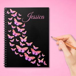 Vacker Butterfly Mönster rosa monogram namn Anteckningsbok