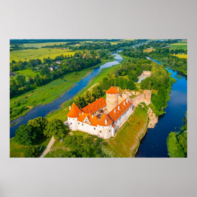 Vacker Calming Ligcape Ancient Castle Rivers Poster (Framsidan)