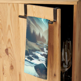 Vacker campingscen med berg och Tält Kökshandduk