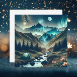 Vacker campingscen med berg och Tält Kort