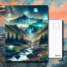 Vacker campingscen med berg och Tält Vykort