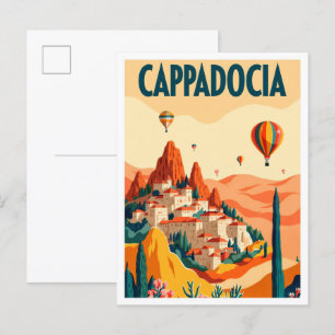 Vacker Cappadocia Turkey Illustration Travel Vykort