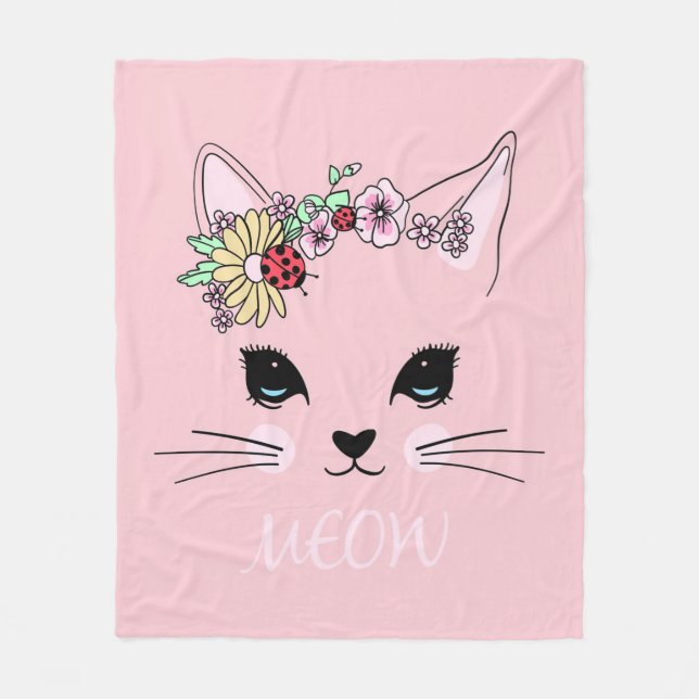 Vacker Cat Ansikte Meow Rosa Cute Kitten Funny Cat Fleecefilt (Framsidan)