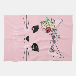 Vacker Cat Ansikte Meow Rosa Cute Kitten Funny Cat Kökshandduk