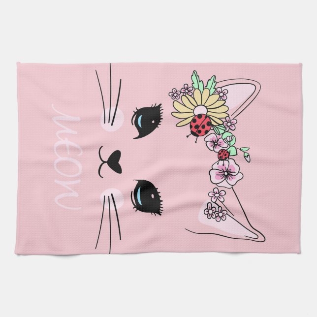 Vacker Cat Ansikte Meow Rosa Cute Kitten Funny Cat Kökshandduk (Horisontell)