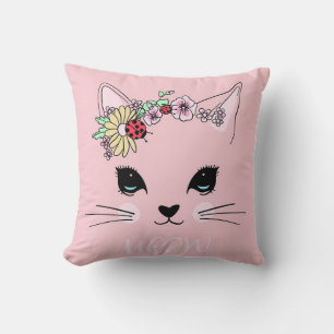 Vacker Cat Ansikte Meow Rosa Cute Kitten Funny Cat Kudde