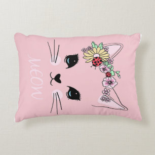 Vacker Cat Ansikte Meow Rosa Cute Kitten Funny Cat Prydnadskudde