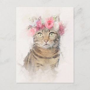 Vacker Cat Flower Krona Porträtt Vykort