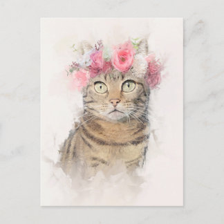 Vacker Cat Flower Krona Porträtt Vykort