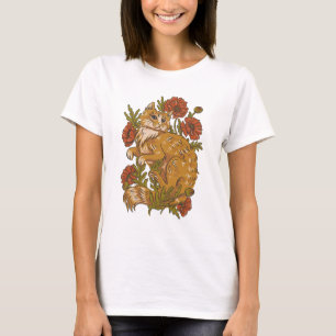 Vacker Cat och Poppy Flowers T-Shirt