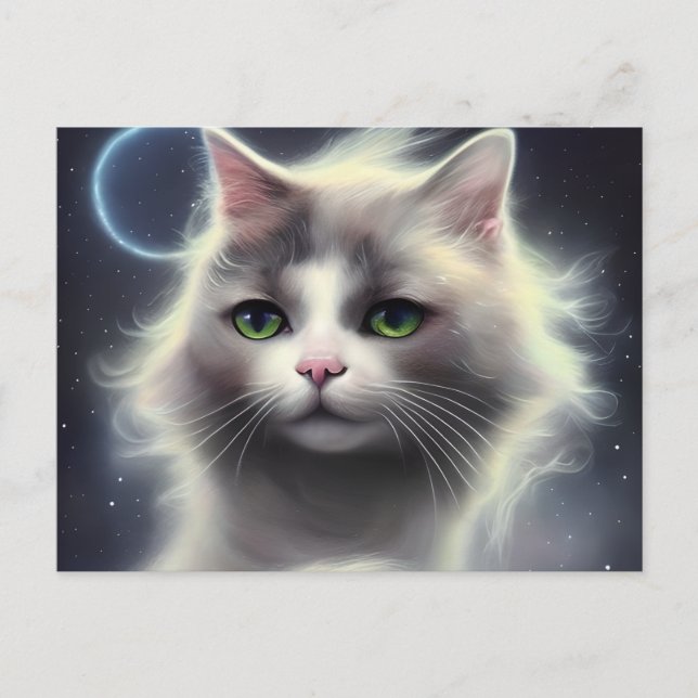 Vacker Cat Porträtt med blommor i Curly Pa Vykort (Framsida)