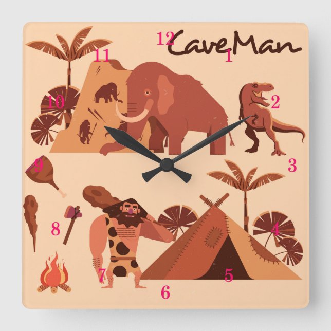 Vacker Cave Man Bilder Wall Clock Fyrkantig Klocka (Framsida)