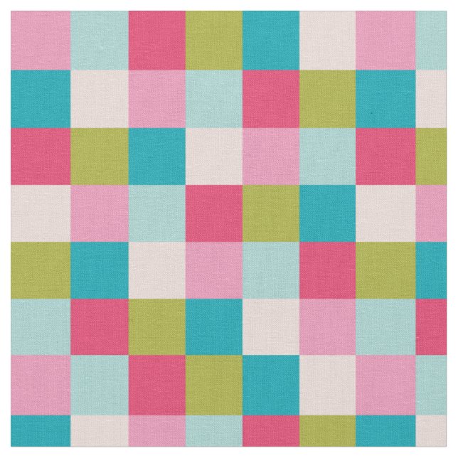 Vacker check mönster, rosa, grönt, turkos tyg (Närbild)