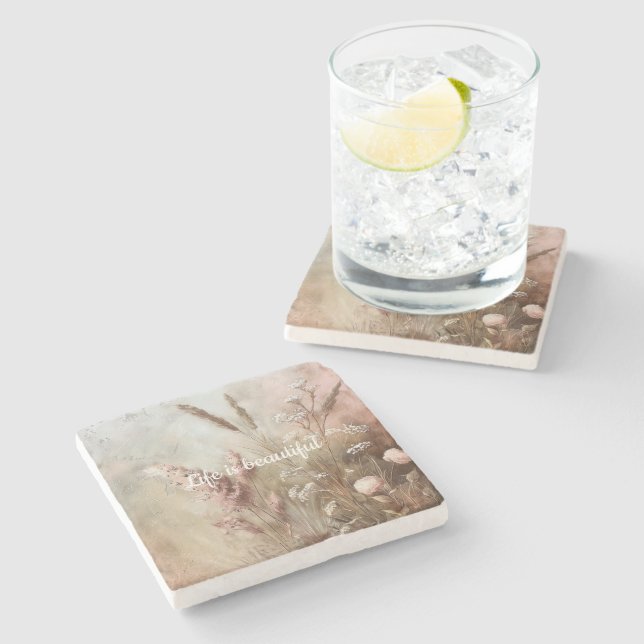 Vacker Chic Beige Rosa Boho Blommig  Stenunderlägg (Sidan)