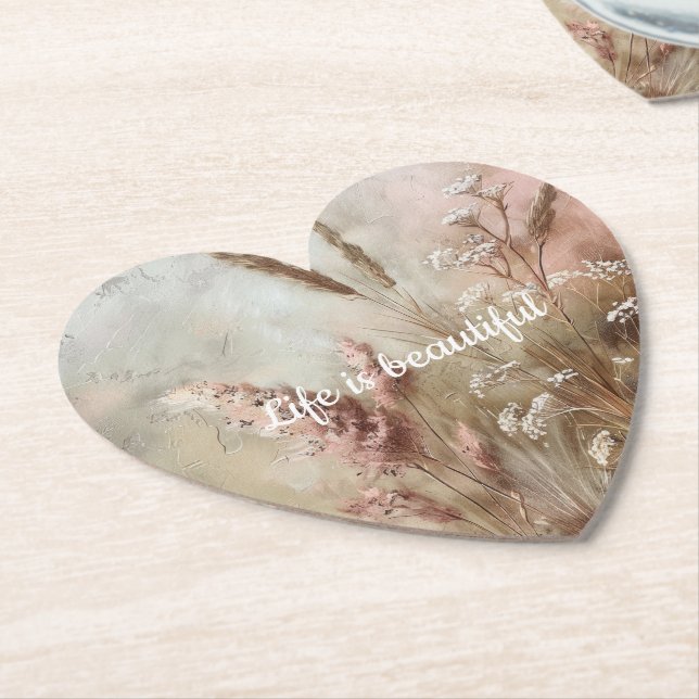 Vacker Chic Beige Rosa Boho Blommig  Underlägg Papper (Vinklad)