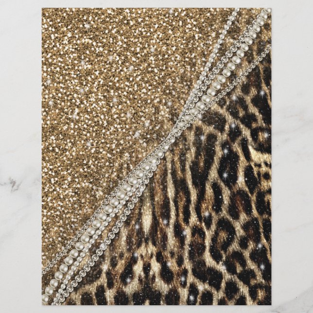 Vacker Chic Flickig Leopardmönster Guld Glitter Reklamblad (Framsidan)