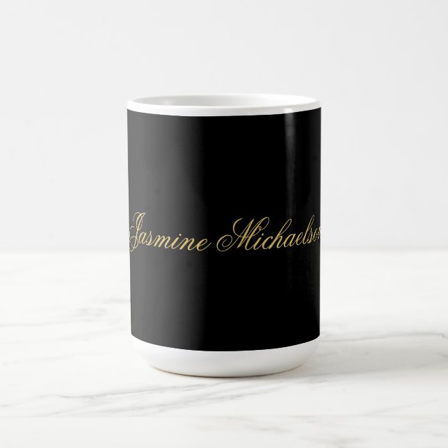 Vacker Chic Kalligrafi Namn Svart & Guld Kaffemugg (Center)
