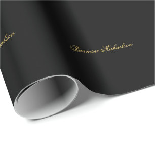 Vacker Chic Kalligrafi Namn Svart & Guld Presentpapper