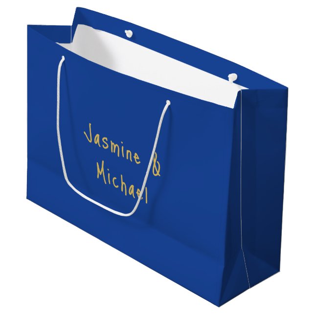 Vacker Chic Kalligrafi Par Namn Blå & Guld (Framsidan Vinklad)