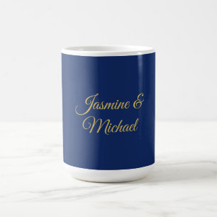Vacker Chic Kalligrafi Par Namn Blå & Guld Kaffemugg