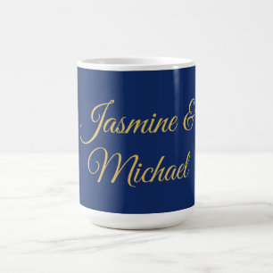Vacker Chic Kalligrafi Par Namn Blå & Guld Kaffemugg