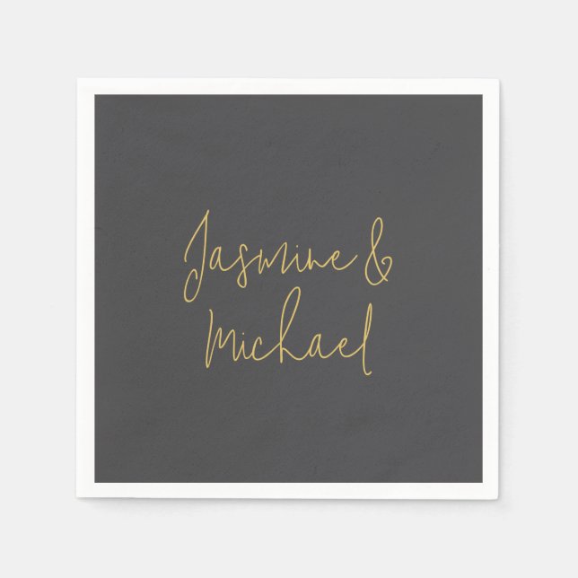 Vacker Chic Kalligrafi Par Namn Grå & Guld Pappersservett (Framsidan)