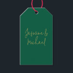 Vacker Chic Kalligrafi Par Namn Grön & Guld Presentetikett<br><div class="desc">Du kan enkelt ändra typsnitt,  bakgrundsbild och färg,  bokstäver.</div>