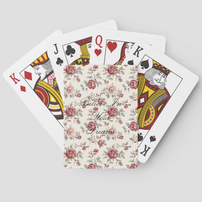 Vacker Chic Röd Kräm Blommig  Casinokort (Baksidan)