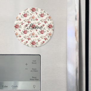 Vacker Chic Röd Kräm Blommig Magnet