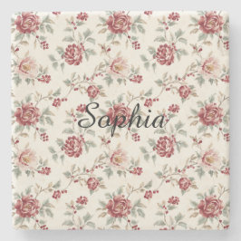 Vacker Chic Röd Kräm Blommig   Stenunderlägg