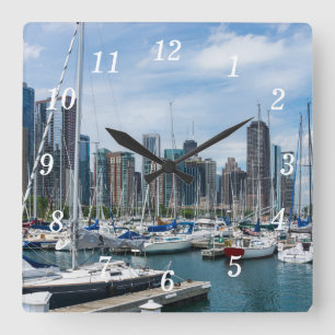 Vacker Chicago Harbour Wall Clock Fyrkantig Klocka