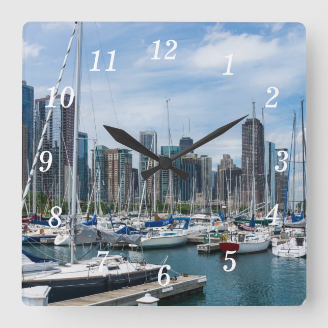 Vacker Chicago Harbour Wall Clock Fyrkantig Klocka (Framsida)