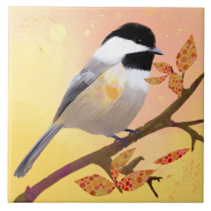 Vacker Chickadee Keramisk Kakel