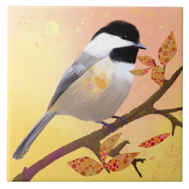 Vacker Chickadee Keramisk Kakel (Framsidan)