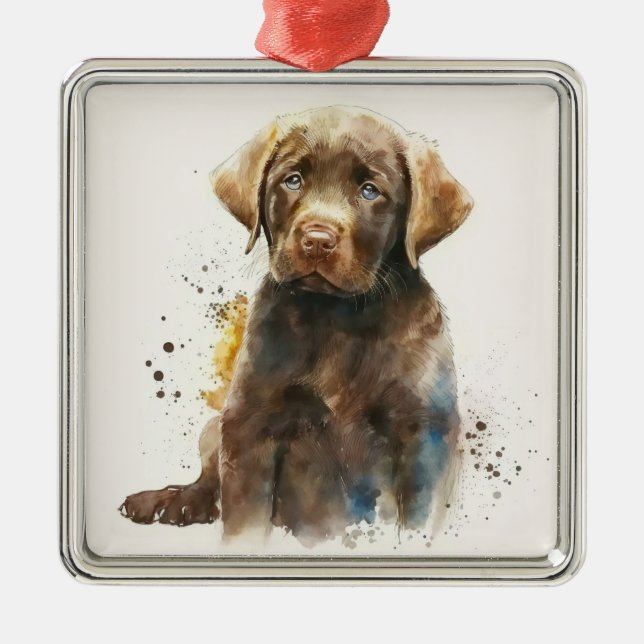 VACKER CHOKLADFÄRGAD LABRADOR RETRIEVER HUND JULGRANSPRYDNAD METALL (Framsidan)