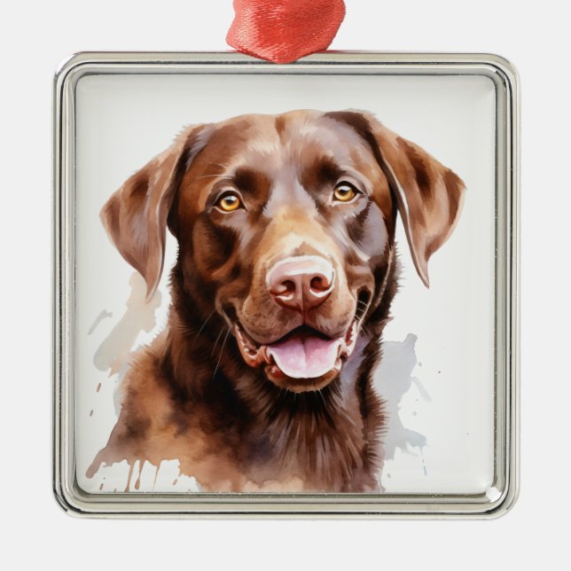 VACKER CHOKLADFÄRGAD LABRADOR RETRIEVER VALP JULGRANSPRYDNAD METALL (Framsidan)