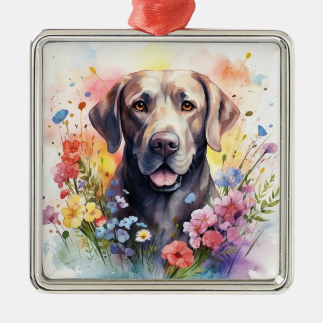 VACKER CHOKLADFÄRGAD LABRADOR RETRIEVER VALP JULGRANSPRYDNAD METALL (Framsidan)