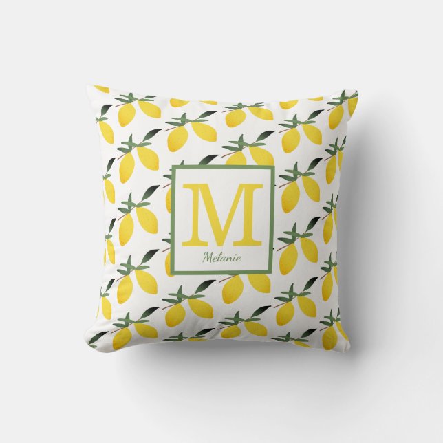 Vacker citrongul monogram kudde (Framsida)