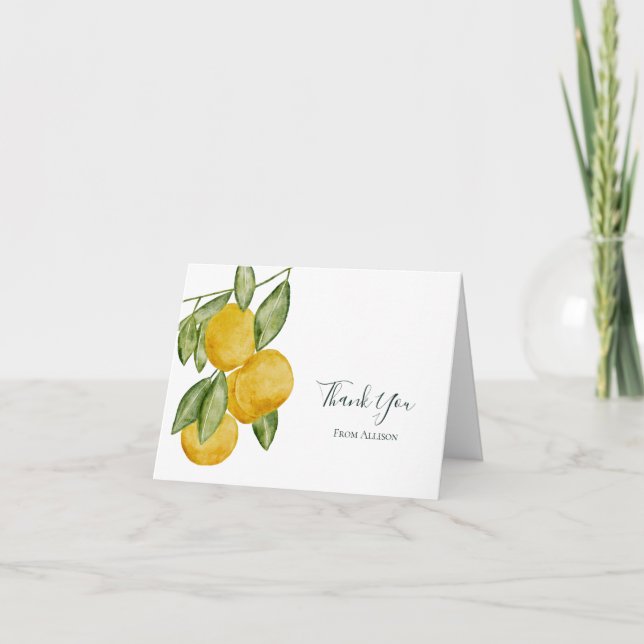 Vacker Citronträdsgren Watercolor Personlig Tack Kort (Framsida)
