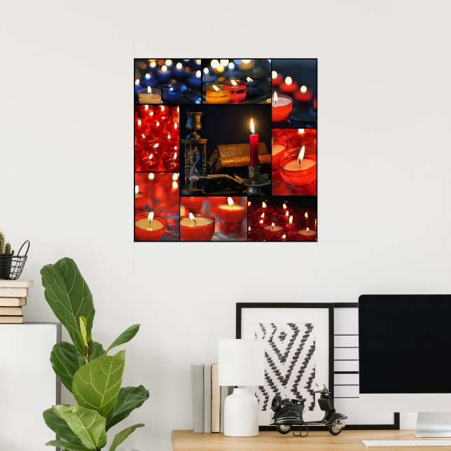 Vacker collage med ljus och en bok poster (Hemmakontoret)