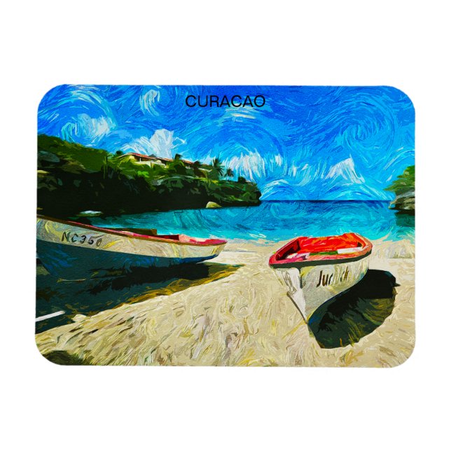 Vacker Curacao Tropical Island Scenery Magnet (Horisontell)