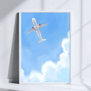 Vacker Dag Blå Himmel Moln Plan Vattenfärg Poster