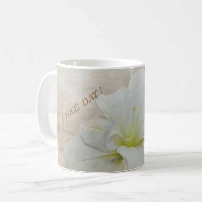 Vacker dag med vit blomning kaffemugg (Framsida vänster)