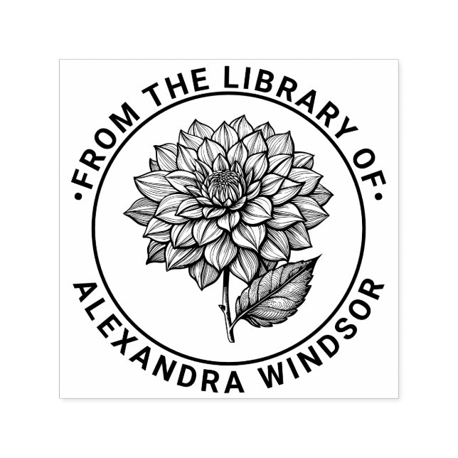 Vacker Dahlia Blomma Blomning Bibliotek Boknamn Självfärgande Stämpel (Design)