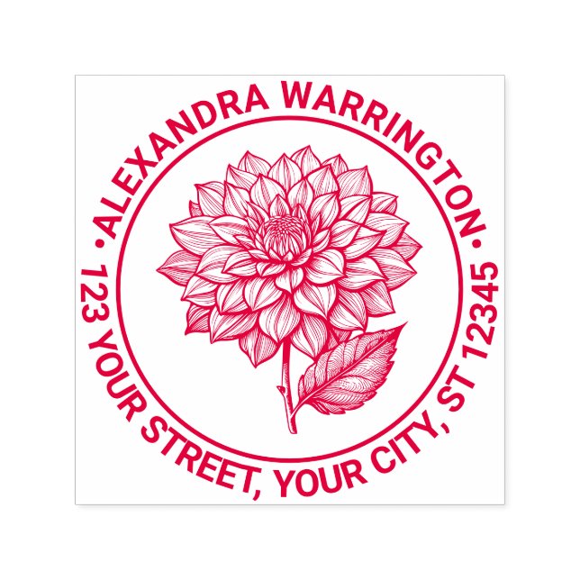 Vacker Dahlia Blomning Blomma Namn Returadress Självfärgande Stämpel (Design)