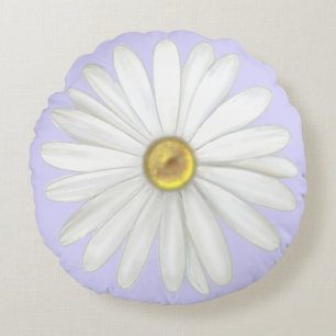 Vacker Daisy blomma på lätt periwinkle Rund Kudde